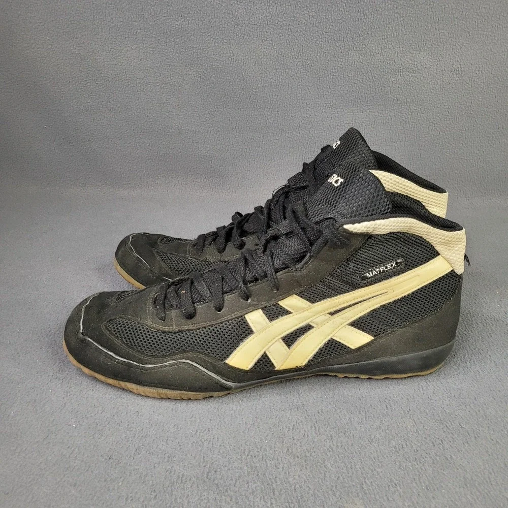 ASICS Matflex Wrestling Shoes Mens 13 Black White‎ High Top Training Gym